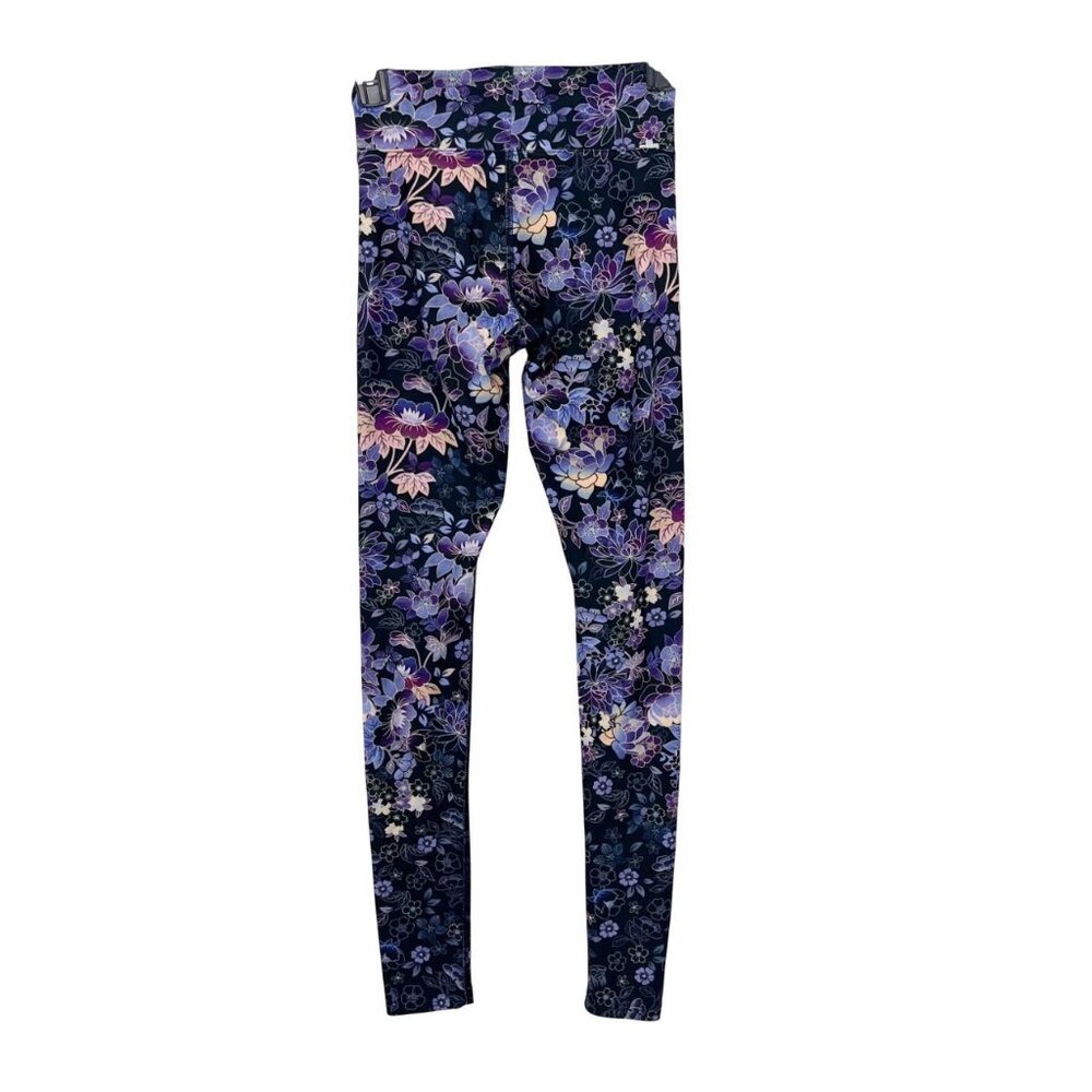 Dharma Bums Black & Purple‎ Floral Athletic Leggings Yoga - Size Small